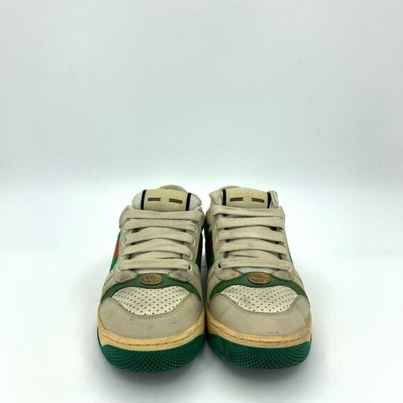 Gucci Screener Sneakers 36.5 Butter Green Canvas & Leather With GG Enamel Design - Picture 2 of 9